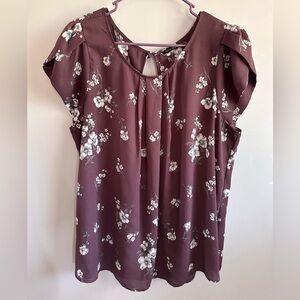 Papermoon Purple Floral Keyhole Cap-Sleeve Blouse